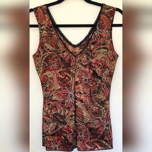 Vintage 90s Y2K Agenda Red, Black & Gold Floral Print Tank Top